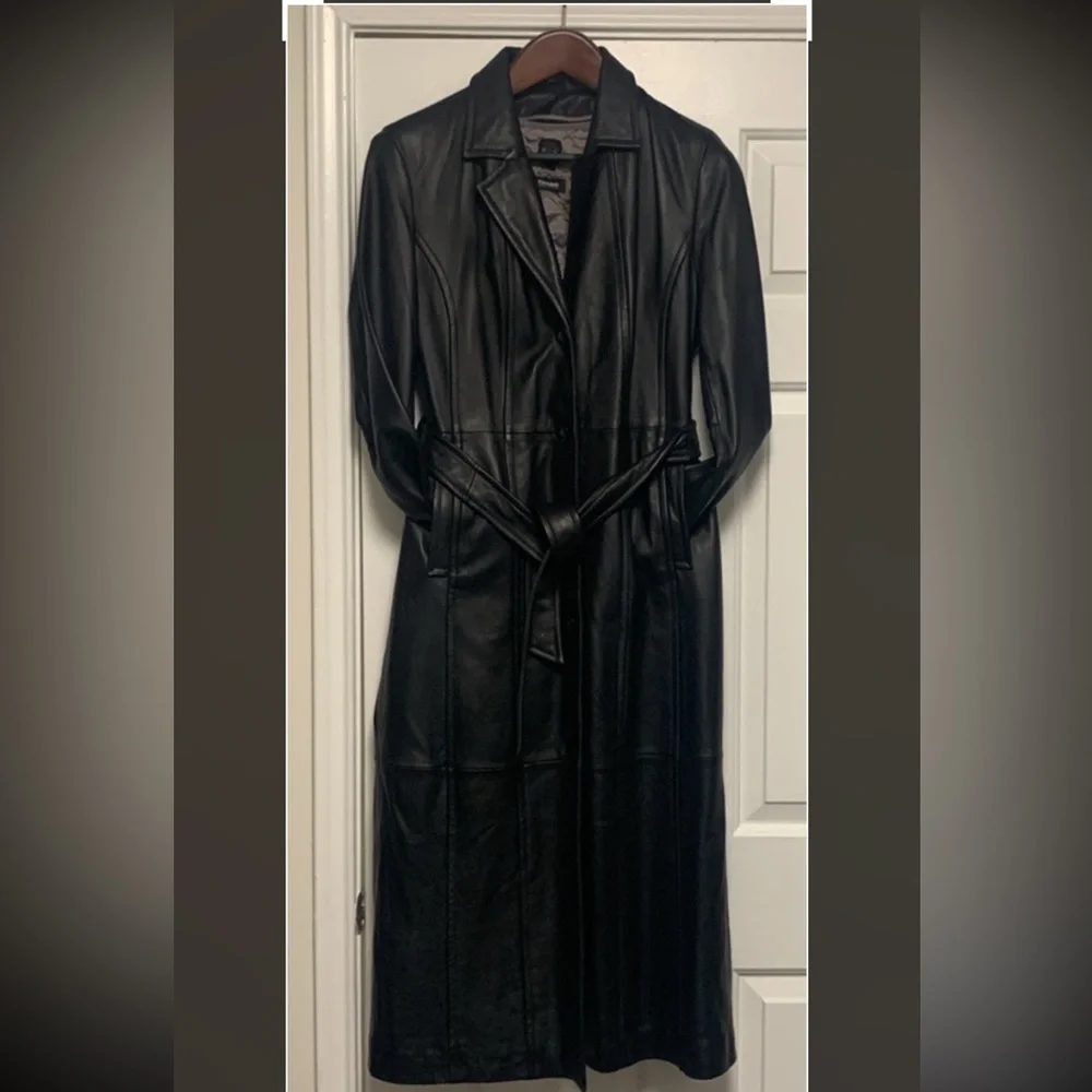 Thinsulate Genuine Long Women’s Black Leather Trench Coat - Picture 4 of 16